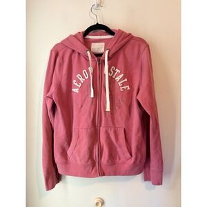 Vintage Y2K Aeropostale Pink Full Zip Hoodie Pink Size XL Preppy Distressed